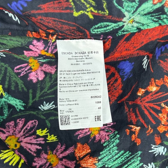 Women’s Escada Sport Black Multicolor Floral Long Sleeve Blouse Designer Size 40 - Picture 4 of 4